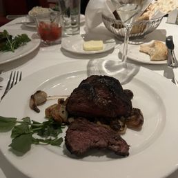 Sliced Filet Mignon with Cipollini Onions, Wild Mushrooms and Fig Essence