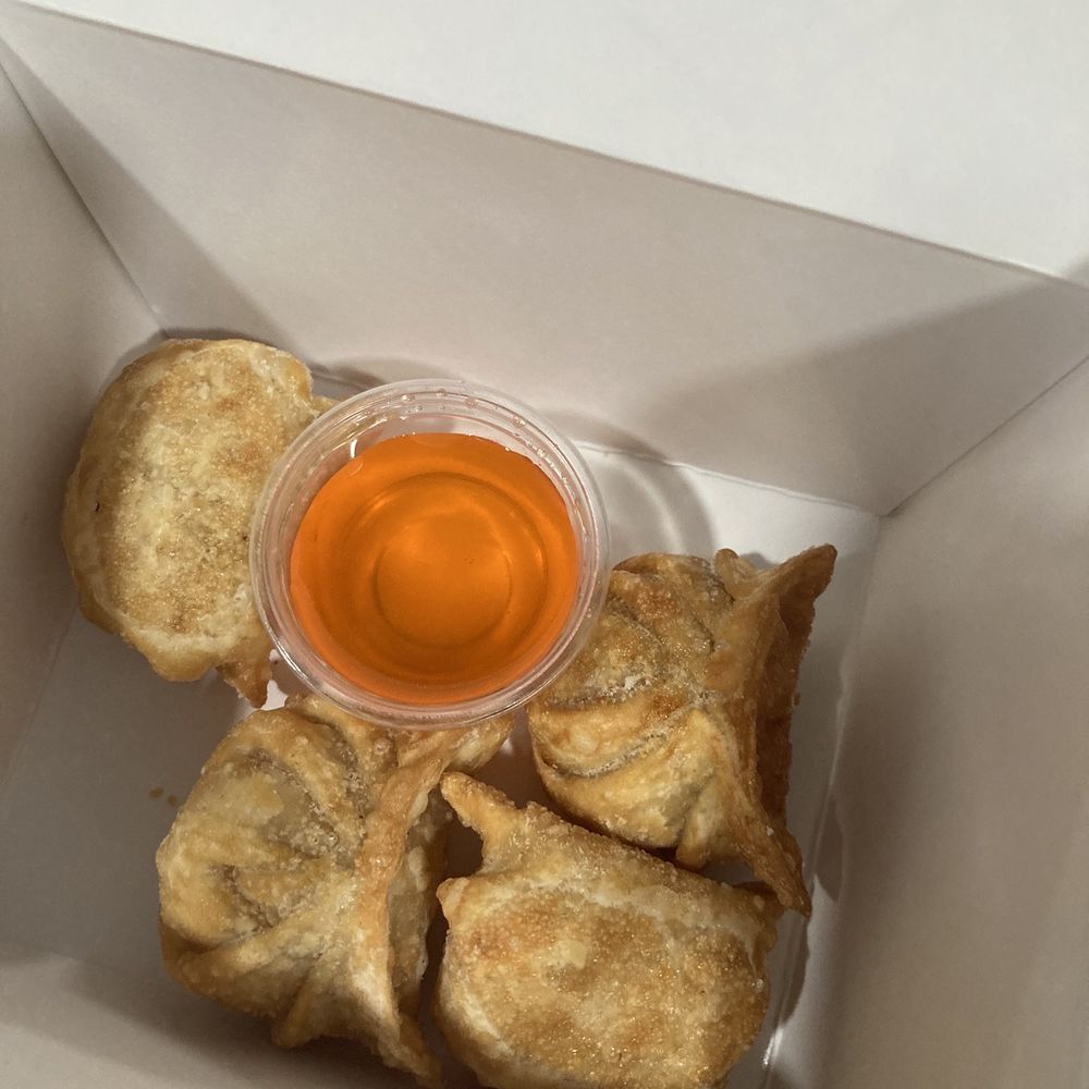 Hello Dumpling - Peach dessert dumplings (great minus the chemical tasting dipping sauce) - Noodles Near Me - Dallas, Texas