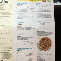 Pizza menu as of September 2025