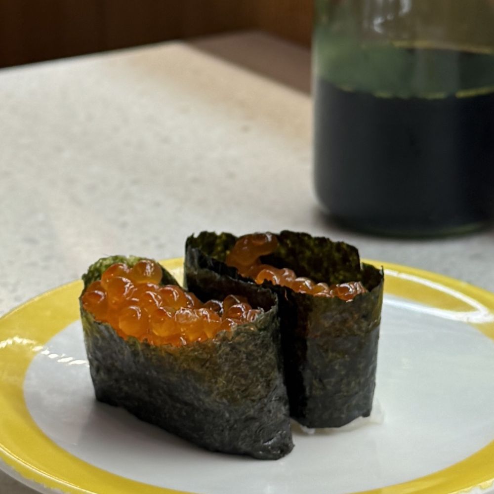 Akarii Revolving Sushi - Ikura Salmon Roe Nigiri Gunkan (2) - Sushi Bars Near Me - Mansfield, Texas Akarii Revolving Sushi - Ikura Salmon Roe Nigiri Gunkan (2) - Sushi Bars Near Me - Mansfield, Texas