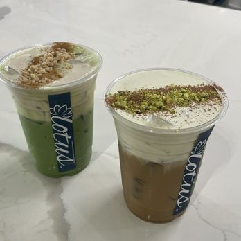 Lotus Coffee & Tea  - Banana Cream Matcha and Pistachio Coffee - Bubble Tea Near Me - Carson, California