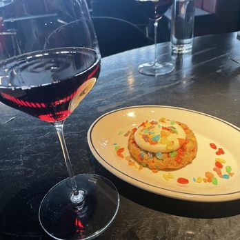 Goldie's - Creative fruity pebbles cookie & Italian dry wine for dessert - New American Near Me - Dallas, Texas Goldie's - Creative fruity pebbles cookie & Italian dry wine for dessert - New American Near Me - Dallas, Texas