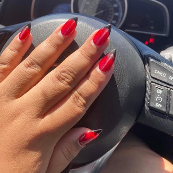 Nailsonme Salon - GelX extensions with red cat eye & black French tips - Nail Salons Near Me - Temple City, California