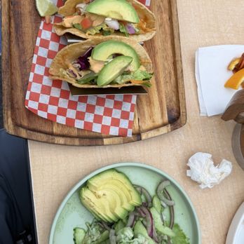 Mariscos Costa Alegre - Tostada aguachile verde and Tacos Gobernador - Seafood Near Me - San Jose, California