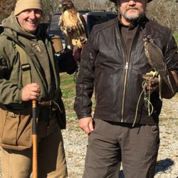 Georgia Mountain Falconry - Buster and Damon after a successful hunt