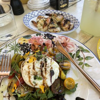Call Me Gaby - Caprese salad with a side of grilled shrimp - Italian Near Me - Miami Beach, Florida