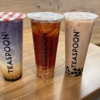 Teaspoon - Left: Dirty Ube Middle: Lychee on Lychee Right: House Milk Tea - Bubble Tea Near Me - Santa Clarita, California Teaspoon - Left: Dirty Ube Middle: Lychee on Lychee Right: House Milk Tea - Bubble Tea Near Me - Santa Clarita, California
