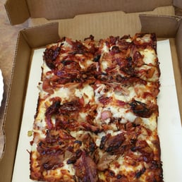 Pulled pork pizza ($9.99 small square pizza). Delish! Pulled pork pizza ($9.99 small square pizza). Delish!