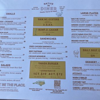 Native Fine Diner - Menu - Diners Near Me - Greenville, North Carolina