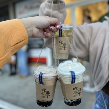 CHICHA San Chen - Front: bubble milk tea and green tea + cream. Back: osmanthus tea with konjac - Bubble Tea Near Me - Bellevue, Washington