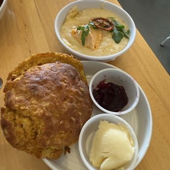 Cupanion’s Kitchen & Coffee - Sweet potato biscuit and pimento cheese grits - Breakfast & Brunch Near Me - Atlanta, Georgia
