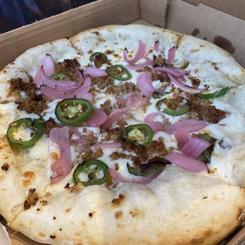 Gavi - Sausage onions & jalapeño pizza - (with white sauce) - New American Near Me - Houston, Texas