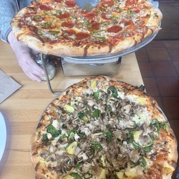 High Mountain Pies - Custom medium pizza (bottom) and Mini-Super medium pizza (top) - Pizza Near Me - Leadville, Colorado