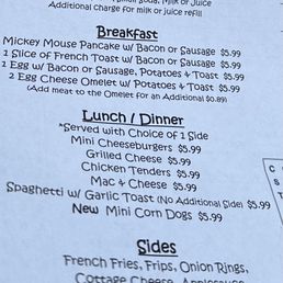 Kids menu