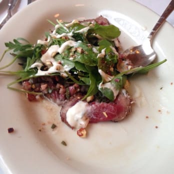 Hazelnut Kitchen - Beef carpaccio (looked better before we dug into it) - New American Near Me - Trumansburg, New York Hazelnut Kitchen - Beef carpaccio (looked better before we dug into it) - New American Near Me - Trumansburg, New York