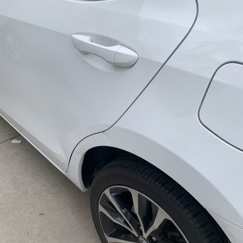 1st Street Collision - before, huge dent and chipping - Body Shops Near Me - Rialto, California