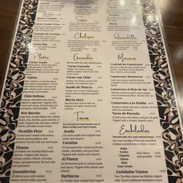 Dinner menu