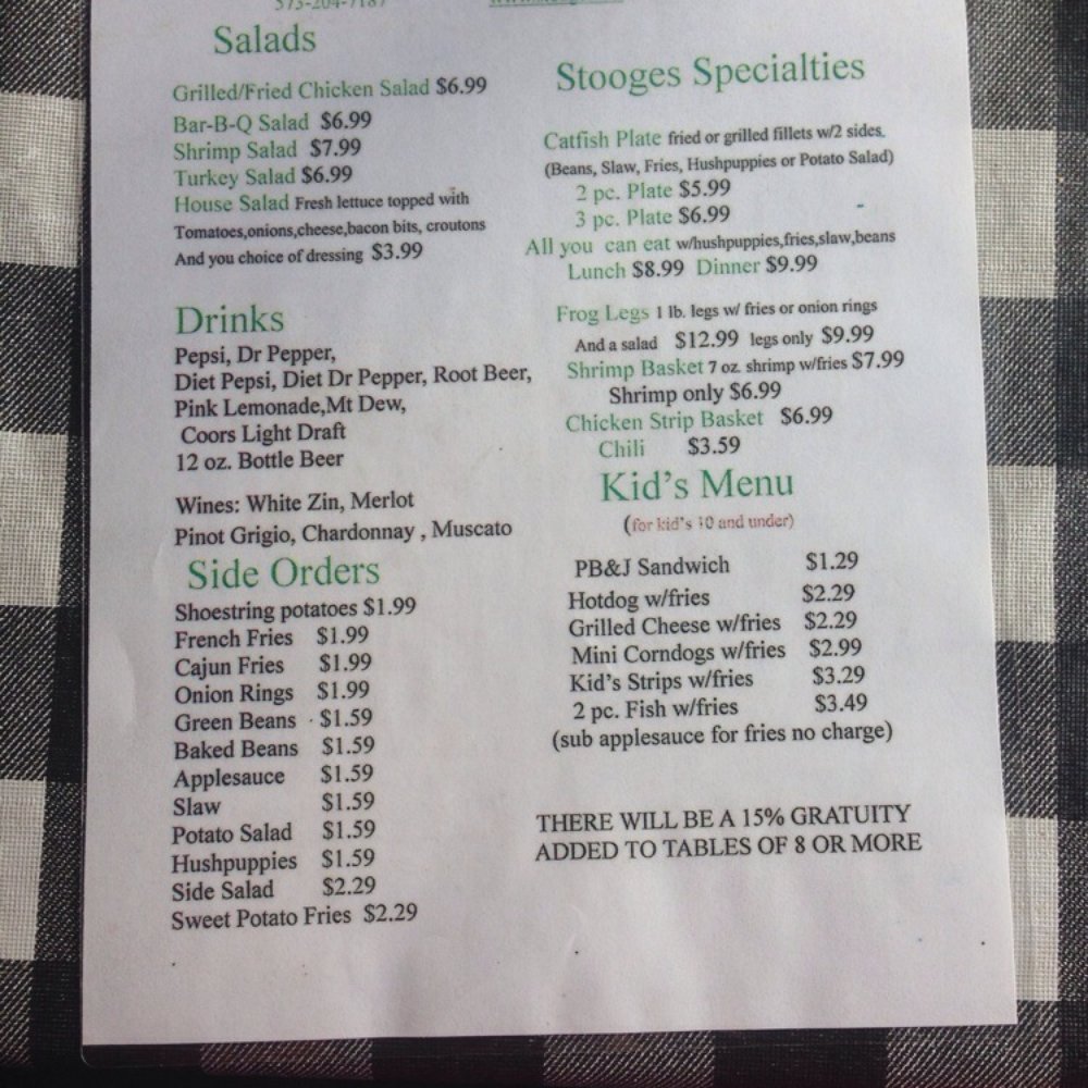 Stooges - Back of menu - Bars Near Me - Jackson, Missouri Stooges - Back of menu - Bars Near Me - Jackson, Missouri