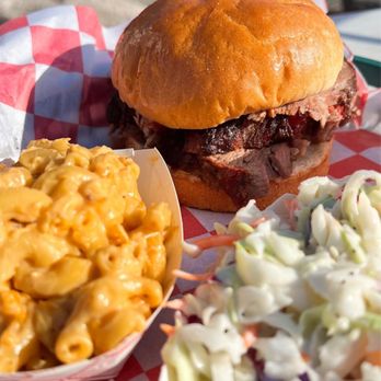 Sir Smoke A Lot BBQ - Smoked Mac & Cheese, coleslaw and Brisket sandwich - Barbeque Near Me - Saint Croix Falls, Wisconsin