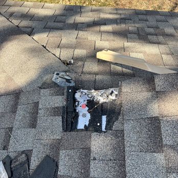 D Bassett Roofing & Renovation - Before, damages from a Raccoon. - Roofing Near Me - Arlington, Texas