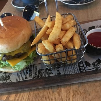 Lazy Cat Cafe - Beef burger with chips. - Cafes Near Me - Lidcombe, NSW Lazy Cat Cafe - Beef burger with chips. - Cafes Near Me - Lidcombe, NSW
