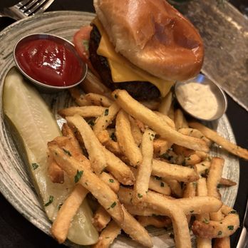 One Door North - Creekstone Cheeseburger with Fresh-Cut Truffle Fries - New American Near Me - San Diego, California One Door North - Creekstone Cheeseburger with Fresh-Cut Truffle Fries - New American Near Me - San Diego, California