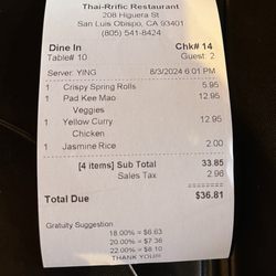 Thai-rrific - Receipt