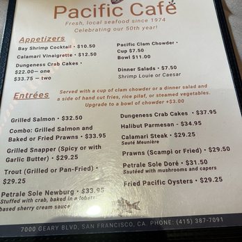 Pacific Cafe - Menu - Seafood Near Me - San Francisco, California Pacific Cafe - Menu - Seafood Near Me - San Francisco, California