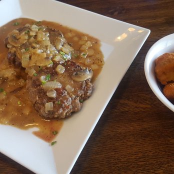 Home Cooking Cafe - Hamburger Steak w/ side of Fried Okra - American Near Me - Harvey, Louisiana Home Cooking Cafe - Hamburger Steak w/ side of Fried Okra - American Near Me - Harvey, Louisiana