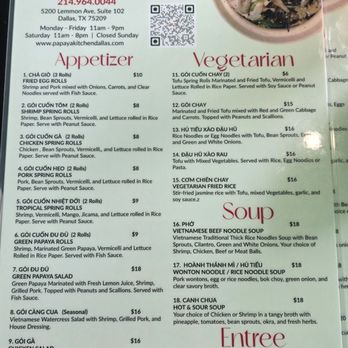 Papaya Kitchen - Menu page 1 - Vietnamese Near Me - Dallas, Texas