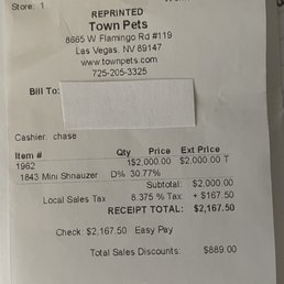 Town Pets Receipt !!!