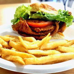 Mac's Fish & Chicken & Homemade Deserts - Fish sandwich with fries, $8.99