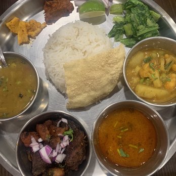 Laliguras Bistro - Chicken Thali (meat looks different..) - Himalayan/Nepalese Near Me - Jackson Heights, New York