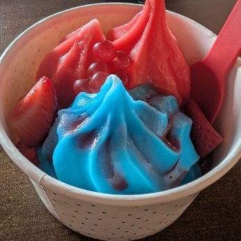 Sonny's Frozen Desserts - Soft serve cherry and blueberry Italian ice with strawberry boba, fresh strawberries and strawberry syrup. - Ice Cream & Frozen Yogurt Near Me - Cedar Grove, New Jersey Sonny's Frozen Desserts - Soft serve cherry and blueberry Italian ice with strawberry boba, fresh strawberries and strawberry syrup. - Ice Cream & Frozen Yogurt Near Me - Cedar Grove, New Jersey