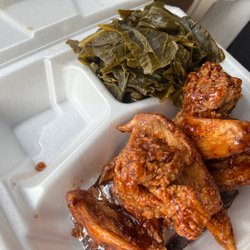 Ahkiis - Jerk BQ Chicken with Collard green and potato salad (salad not in photo)