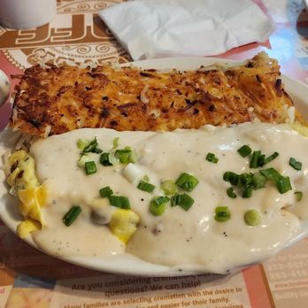 Marcia's Silver Spoon Cafe - Chicken fried steak omelet with hash browns. - Breakfast & Brunch Near Me - Tacoma, Washington Marcia's Silver Spoon Cafe - Chicken fried steak omelet with hash browns. - Breakfast & Brunch Near Me - Tacoma, Washington