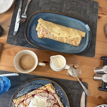 Old Town Crepes - Peach cobbler crepe Bacon egg and cheese crepe - Breakfast & Brunch Near Me - Myrtle Beach, South Carolina Old Town Crepes - Peach cobbler crepe Bacon egg and cheese crepe - Breakfast & Brunch Near Me - Myrtle Beach, South Carolina