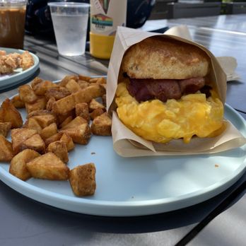 Burnt Crumbs - Bacon, egg and cheese biscuit sandwich - New American Near Me - Irvine, California