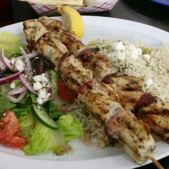 Gussy's Place - Souvlaki platter with lemon rice - Greek Near Me - Durham, North Carolina Gussy's Place - Souvlaki platter with lemon rice - Greek Near Me - Durham, North Carolina