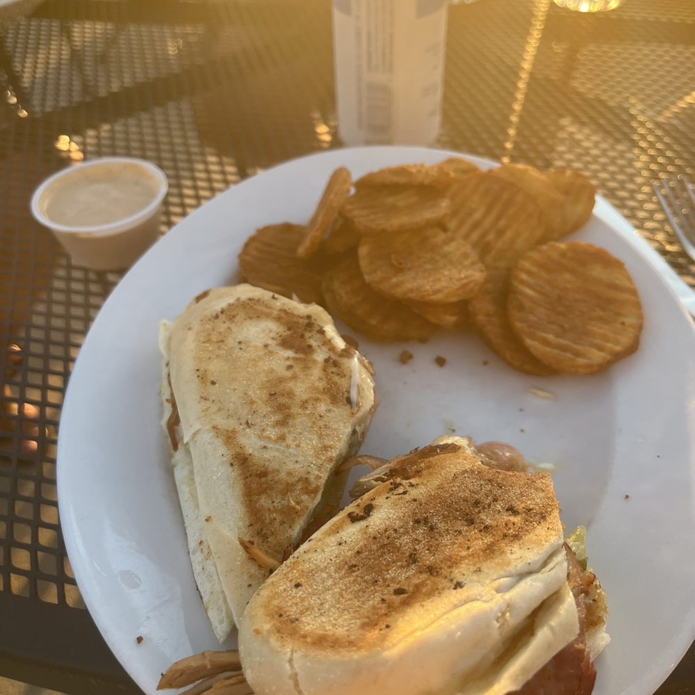 Cubano sandwich with Buffalo Chips on the side Cubano sandwich with Buffalo Chips on the side