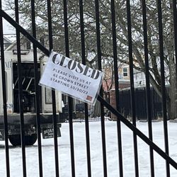 Kingston Library - Old Kingston library definitely closed with construction truck in Parking lot