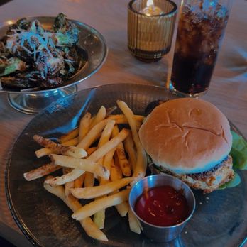 Atrium - Blackened Chicken Sandwich Brussels Sprouts - New American Near Me - Atlanta, Georgia Atrium - Blackened Chicken Sandwich Brussels Sprouts - New American Near Me - Atlanta, Georgia