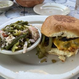 Burger and picked veggies as a side