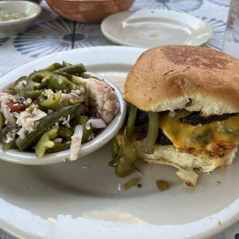 El Monumento - Burger and picked veggies as a side - Mexican Near Me - Georgetown, Texas