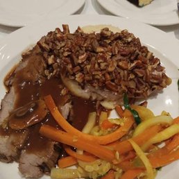 That's boiled chicken with mustard and walnuts, and roast beef with gravy and mushrooms.