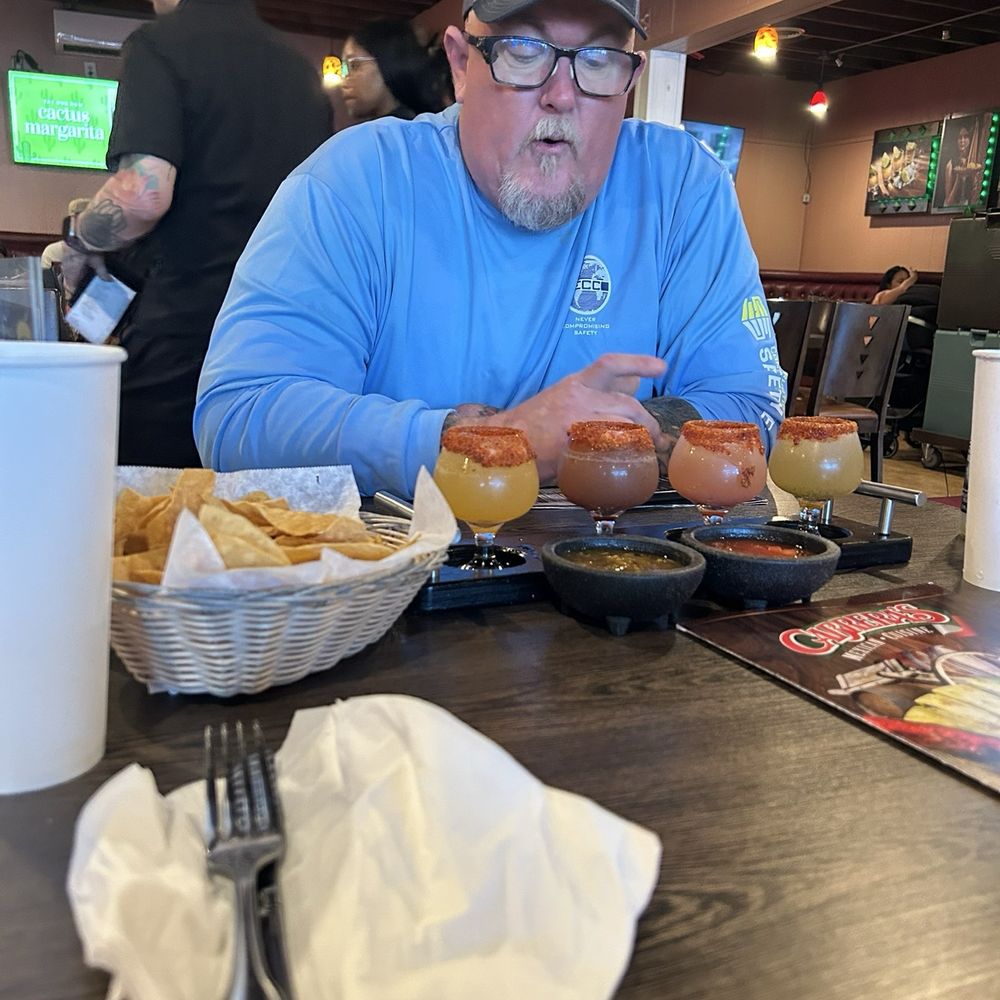 Cabrera's Mexican Cuisine - Margarita sampler and my coworker haha - Mexican Near Me - Pasadena, California