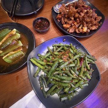 Mama Lu's Dumpling House - Green beans, cucumber salad, fried chicken with chillis - Dim Sum Near Me - Las Vegas, Nevada