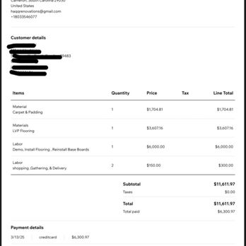 Haqq Renovations - Invoice for flooring - General Contractors Near Me