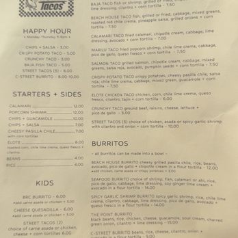 Beach House Tacos - Front of the menu - Cocktail Bars Near Me - Ventura, California Beach House Tacos - Front of the menu - Cocktail Bars Near Me - Ventura, California