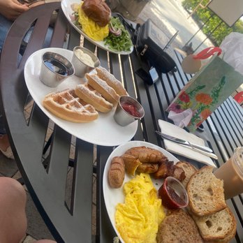 Eggspresso - Belgian Waffle, Eggspresso Classic Breakfast, and Mrs. Eggspresso Sandwich all of it was AMAZING - Breakfast & Brunch Near Me - Fullerton, California